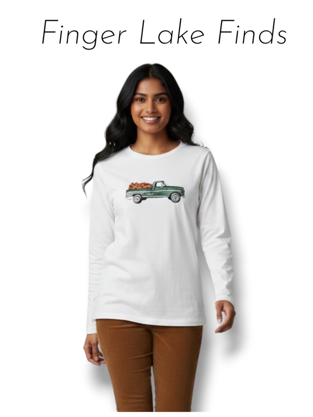J. Crew White Long Sleeve Women's Tee with Pumpkin Truck Design, M